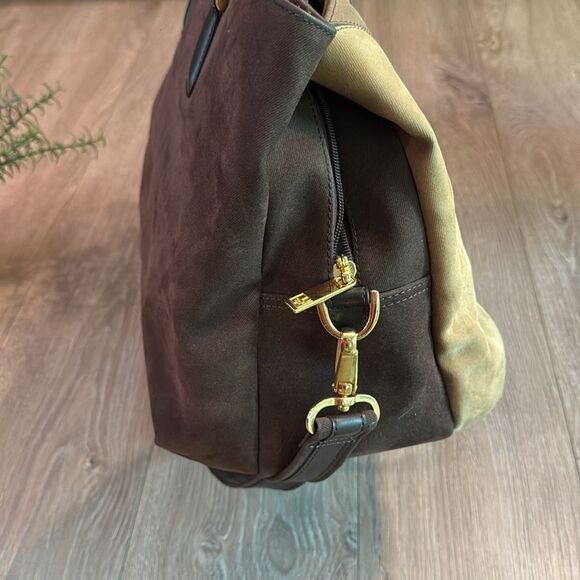 DIANE VON FURSTENBERG DVF FAUX SUEDE TRIPLE COMPARTMENT TRAVEL OVERNIGHT BAG EUC - Picture 7 of 14